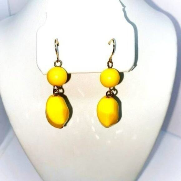 Gold-Tone Yellow Bead Pendant Dangle Earrings - Picture 1 of 5